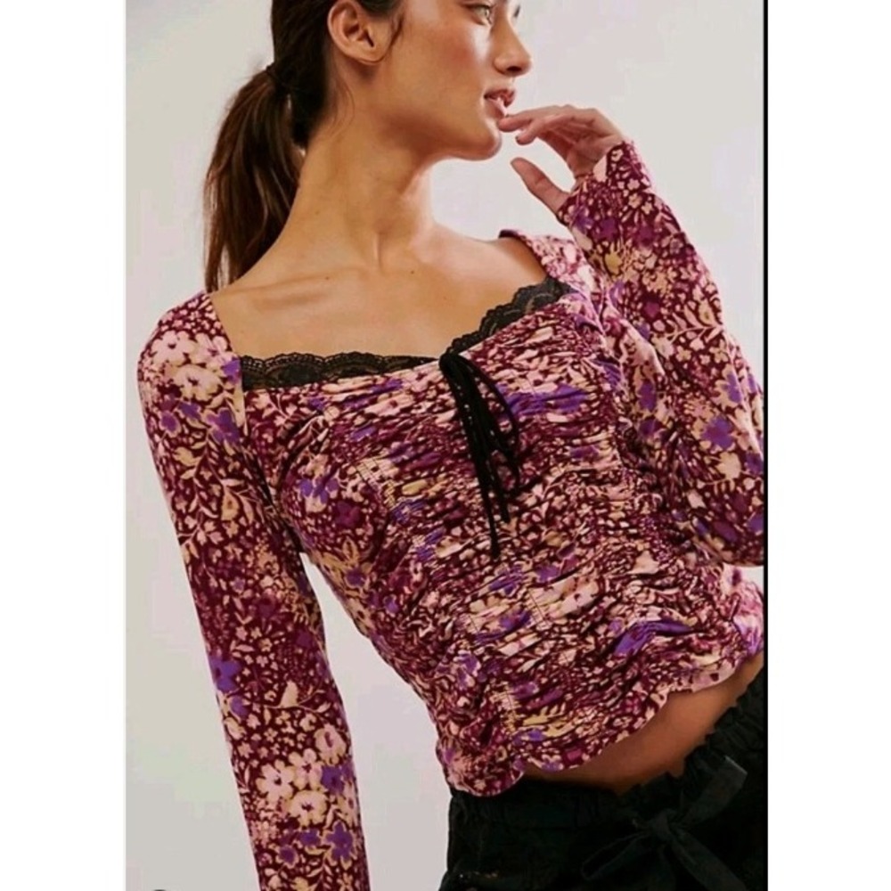Free People Purple Floral Crop Top